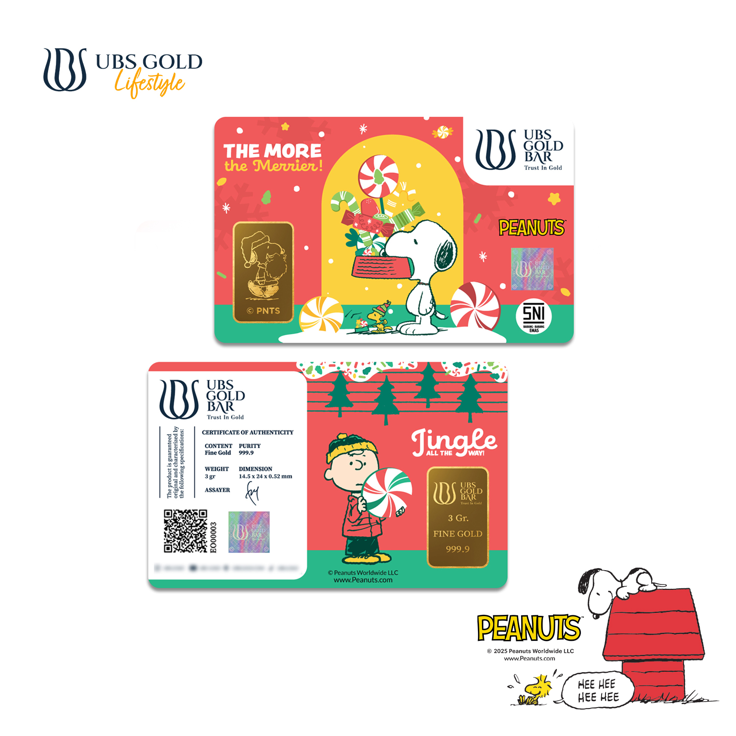UBS Gold Logam Mulia Peanuts Snoopy Merrier 3 Gr